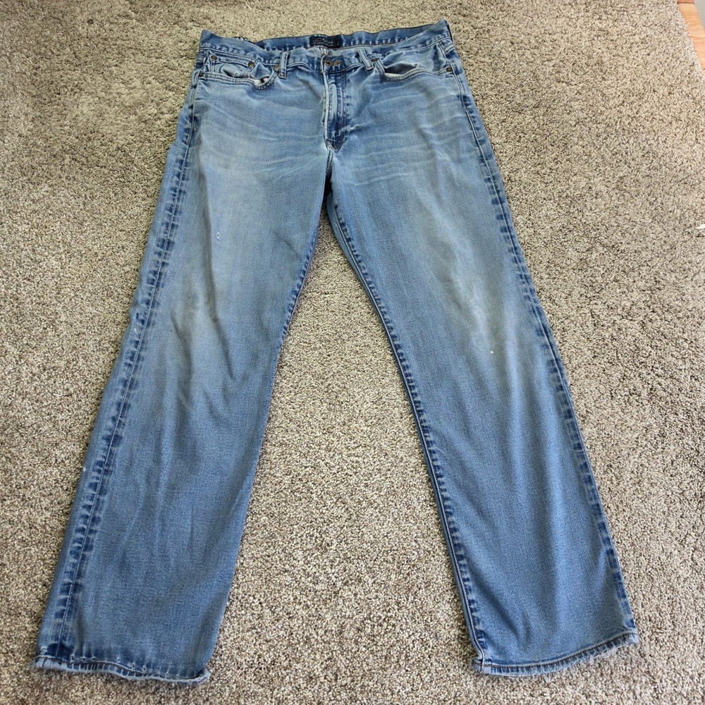 Lucky Brand 363 Vintage Straight Jeans Mens 36x30 Blue Distressed Denim Adult